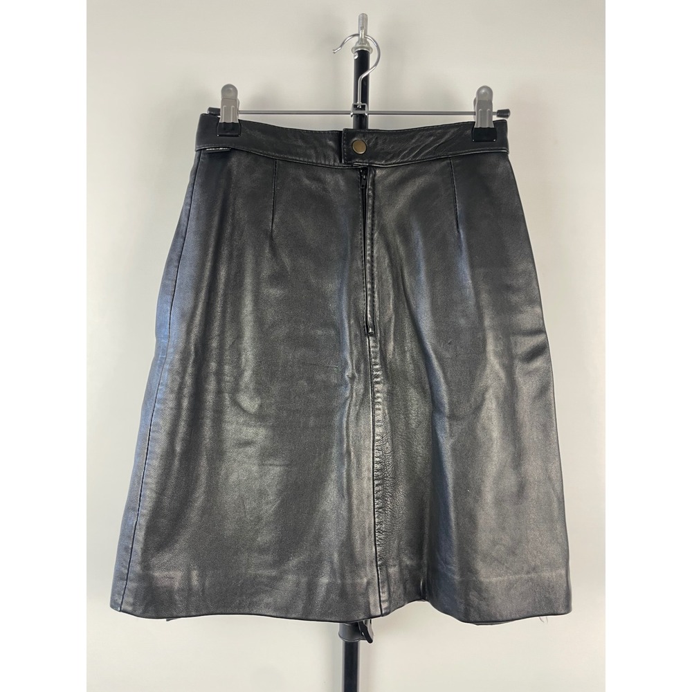 Zerimar Black Leather A-Line Skirt Made in Spain Lambskin High Waist US Size 8